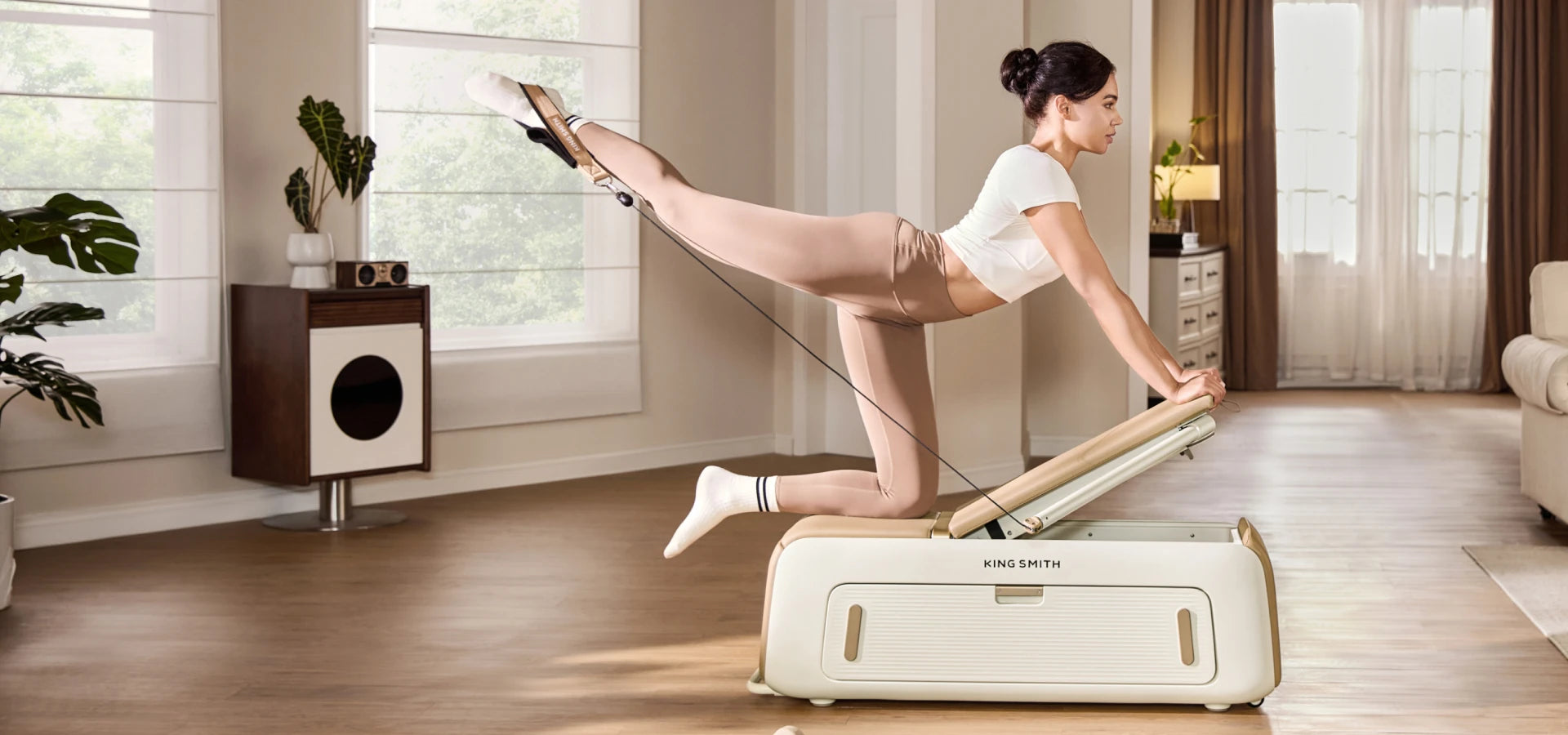 pilates bench extended leg balance exercise flexibility training