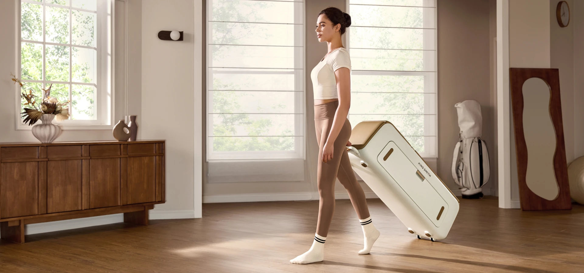 portable pilates bench with wheels easy movement at home