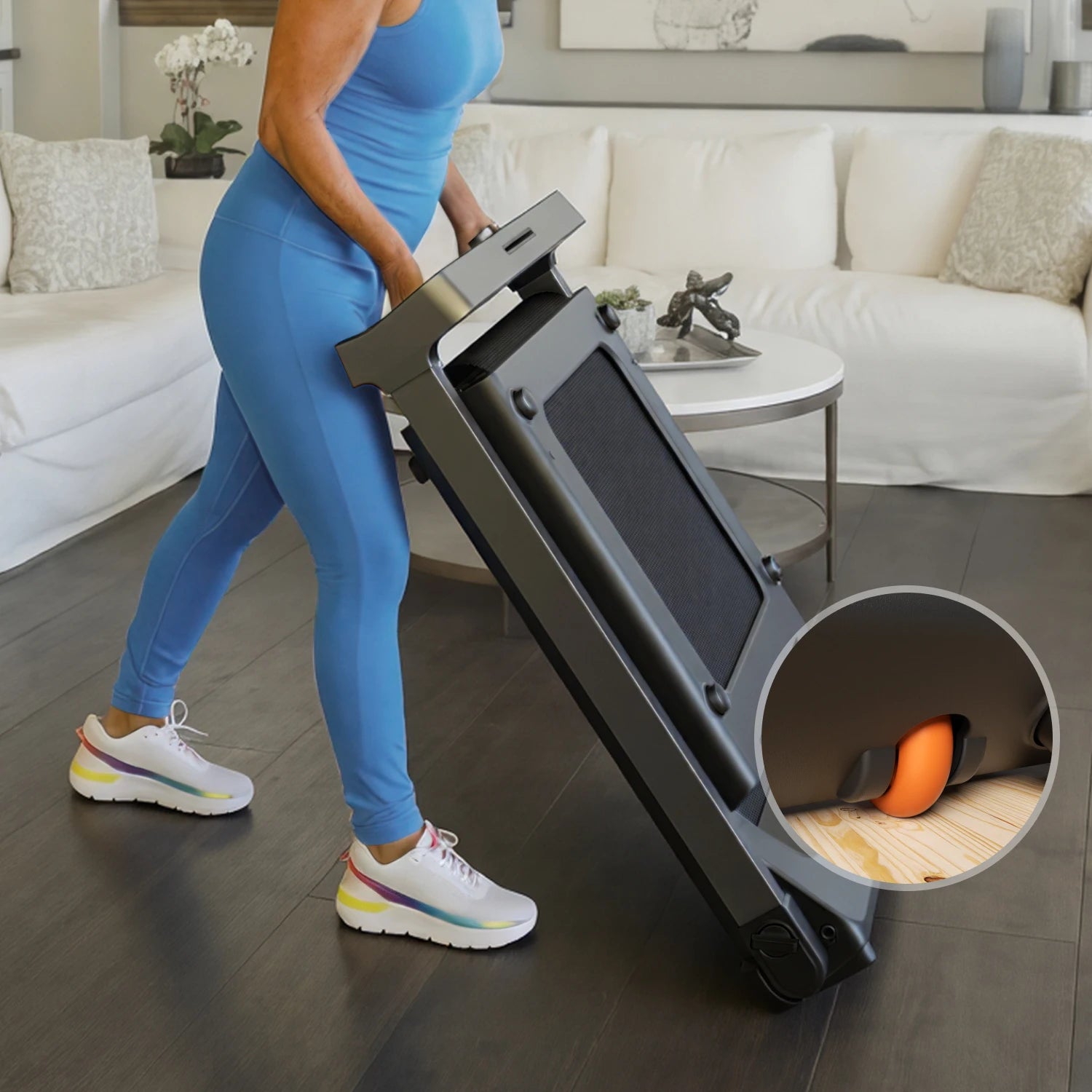 WalkingPad Denise Austin 2.0 treadmill with transport wheels for easy movement