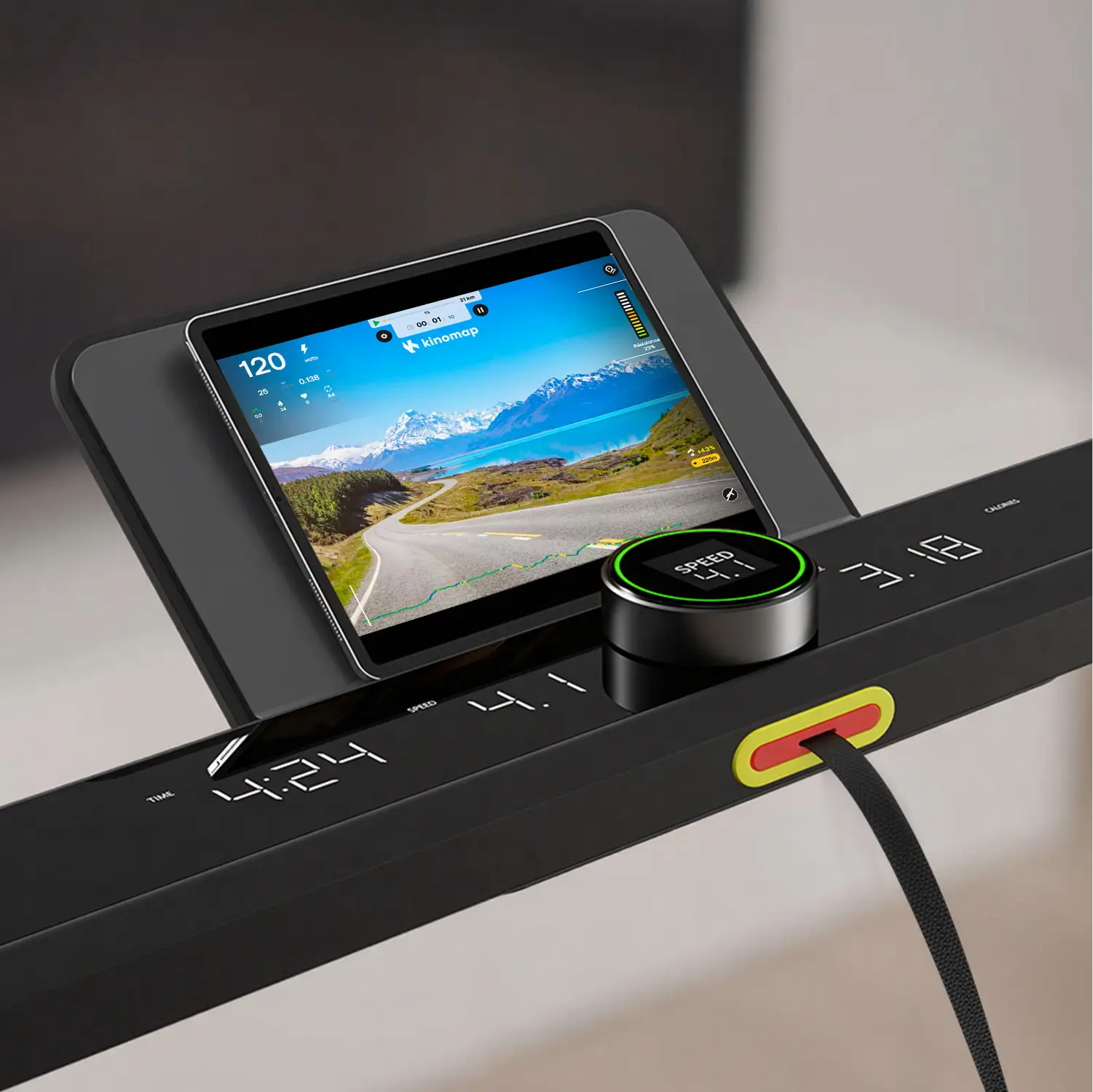 Tablet and phone holder on the WalkingPad X21 treadmill for workouts and entertainment