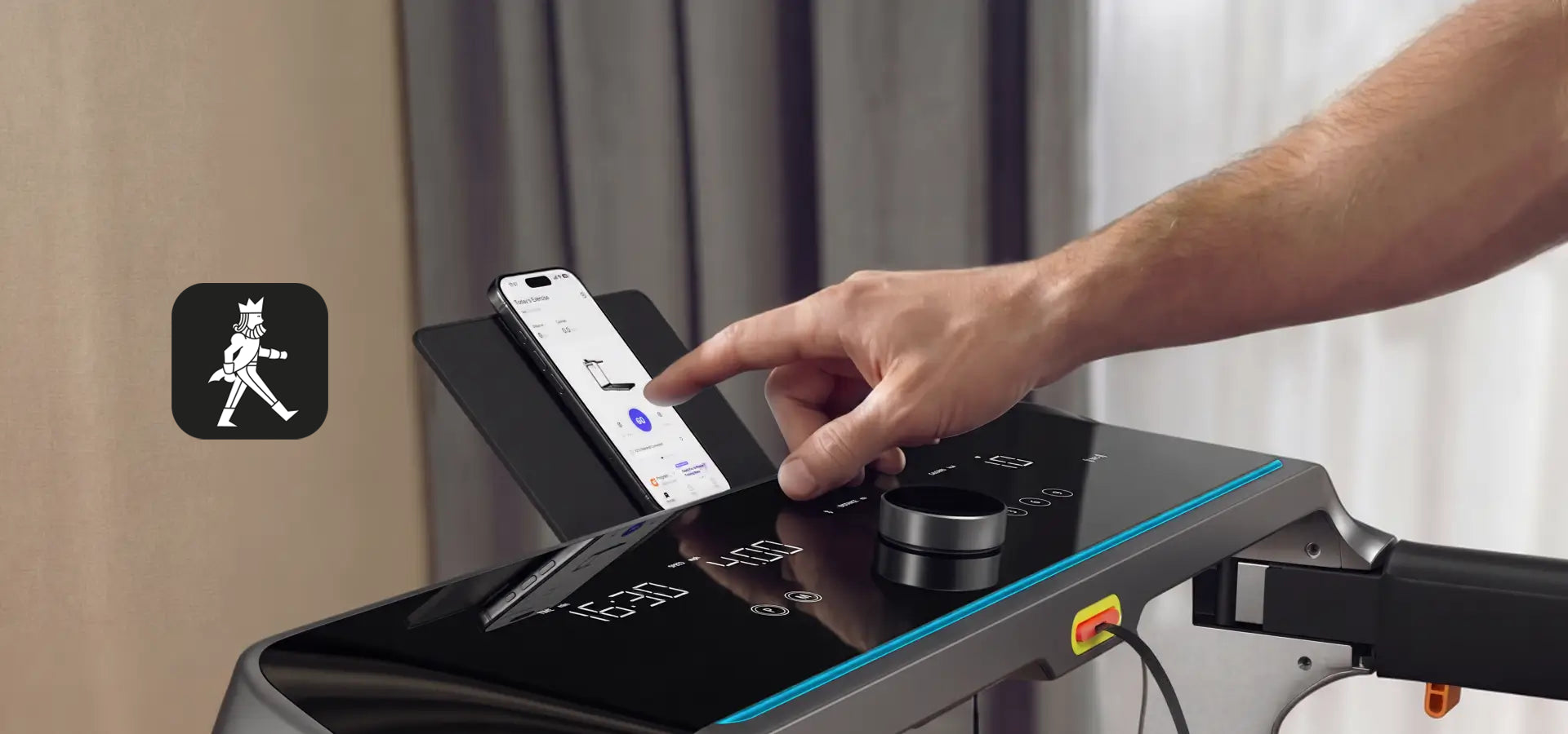 Phone and tablet holder on the WalkingPad X218 treadmill for workouts and entertainment