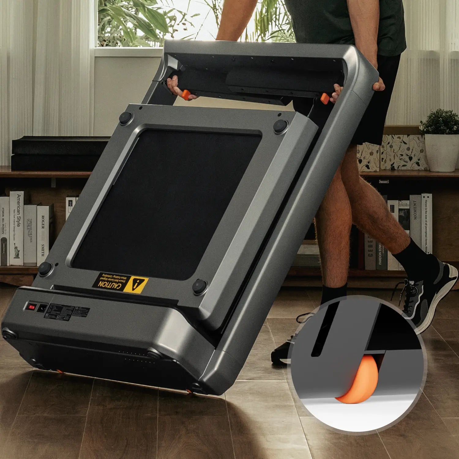 WalkingPad X25 plus foldable treadmill with built-in transport wheels for easy movement and storage