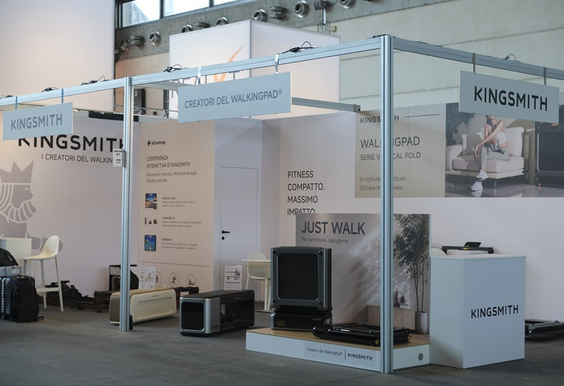 KingSmith and WalkingPad booth showcasing compact fitness innovations at RiminiWellness 2026