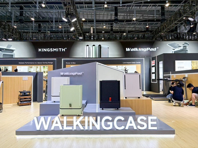 WalkingPad and KingSmith smart fitness equipment booth at China Sport Show 2026 featuring foldable treadmills and compact home fitness products