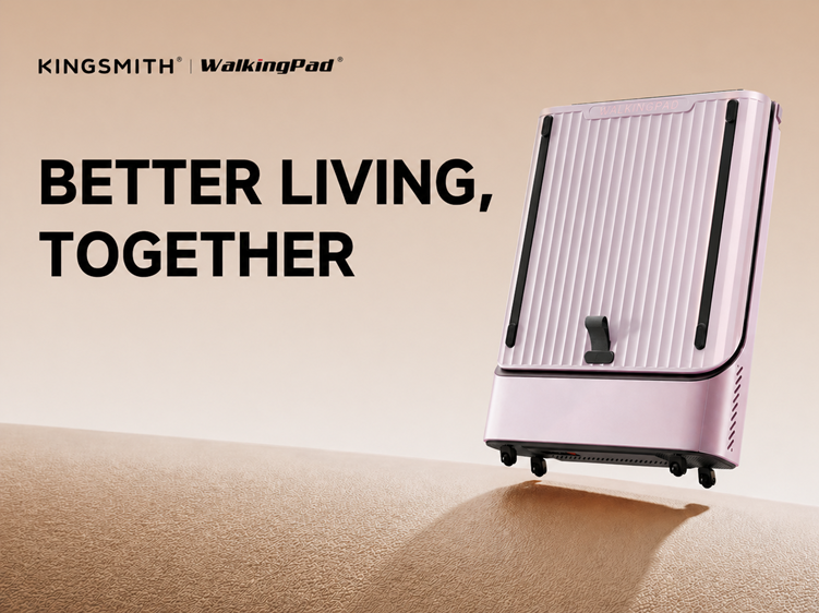WalkingPad WalkingCase foldable treadmill in pink with Better Living Together slogan