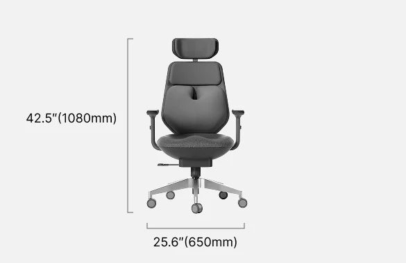 Front view of Air-Smart ergonomic office chair with official dimension specifications (42.5"/1080mm height, 25.6"/650mm width)