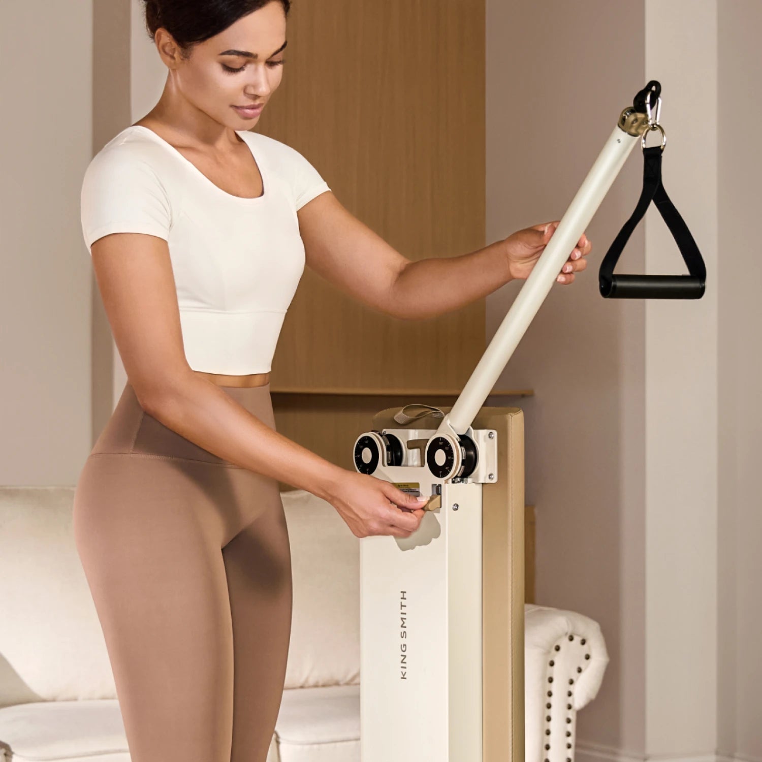 pilates bench arm adjustment mechanism close up detail