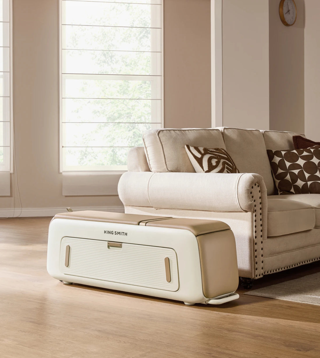 pilates bench compact design blends into home living room furniture