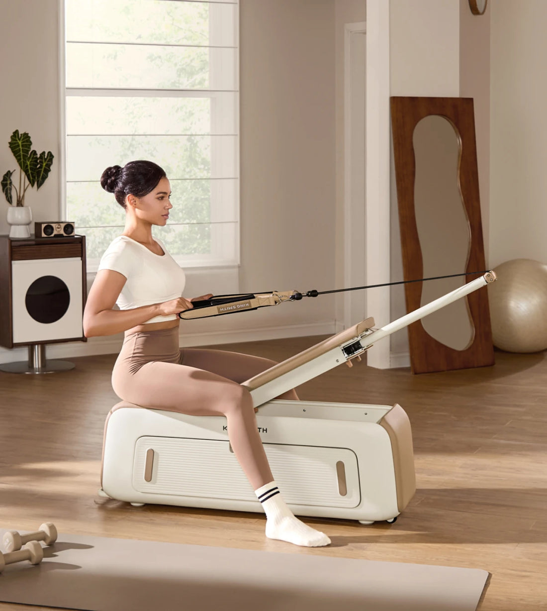 pilates bench full body resistance workout rowing motion