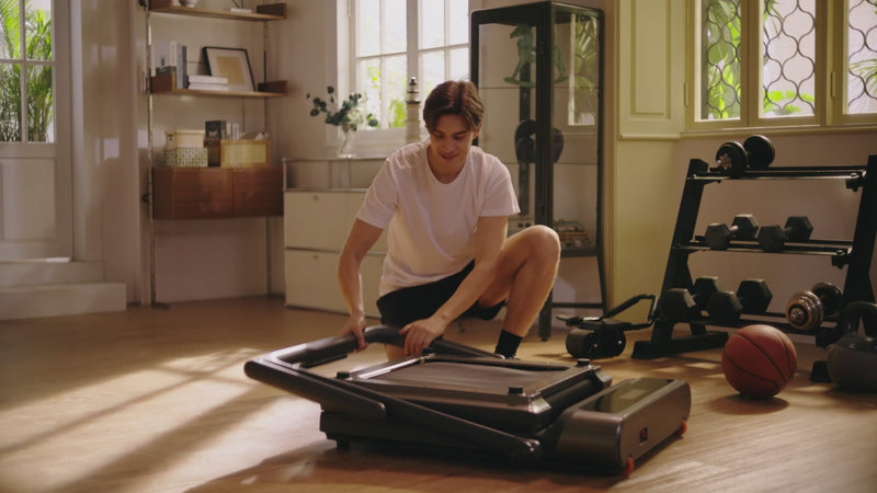 WalkingPad R3 Hybrid Plus treadmill home workout demonstration in a living room setting