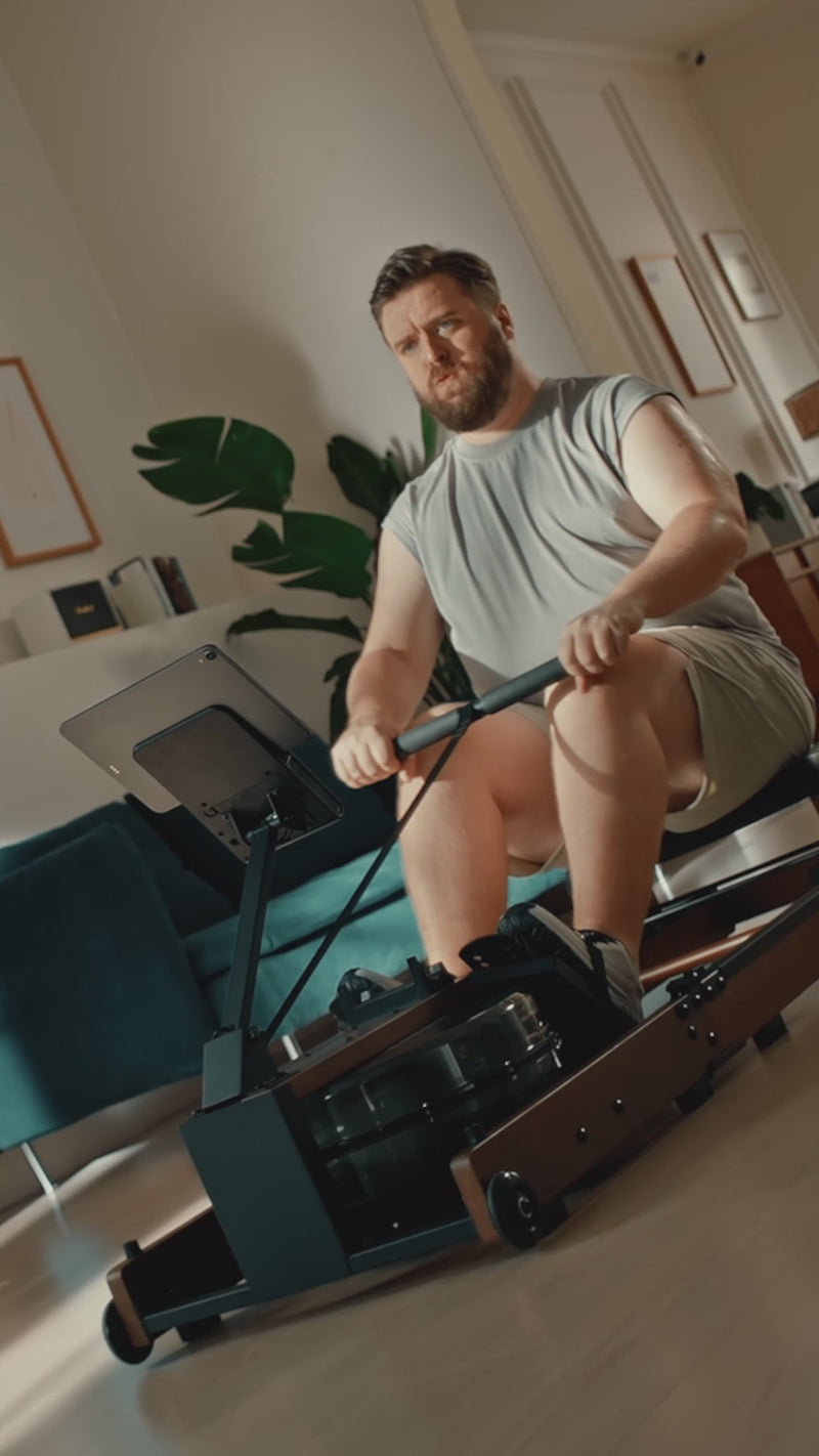 water rowing machine horizontal rowing workout demonstration video