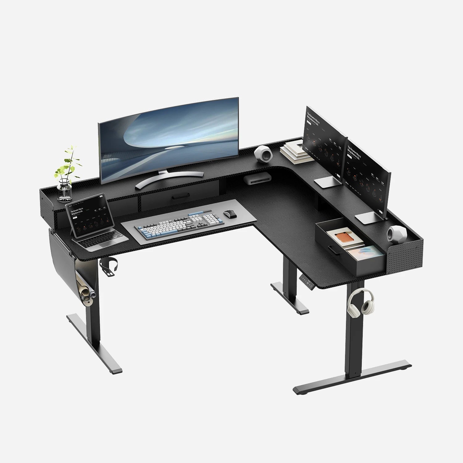 L-Shape With Drawer Standing Desk