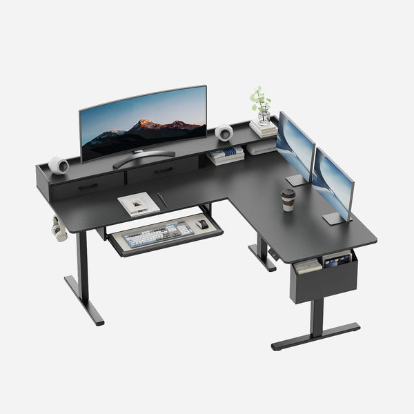 L-Shape With Keyboard Tray Standing Desk
