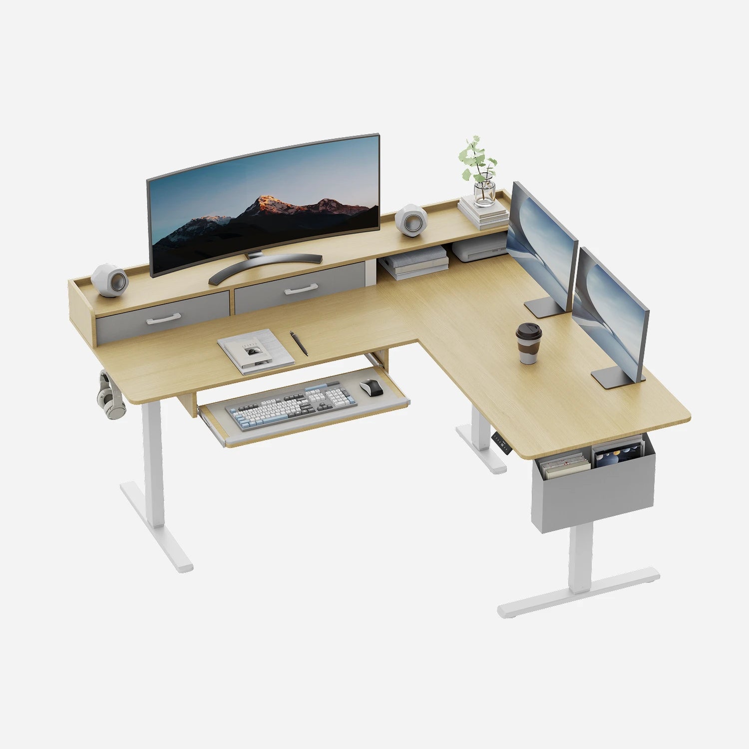 L-Shape With Keyboard Tray Standing Desk