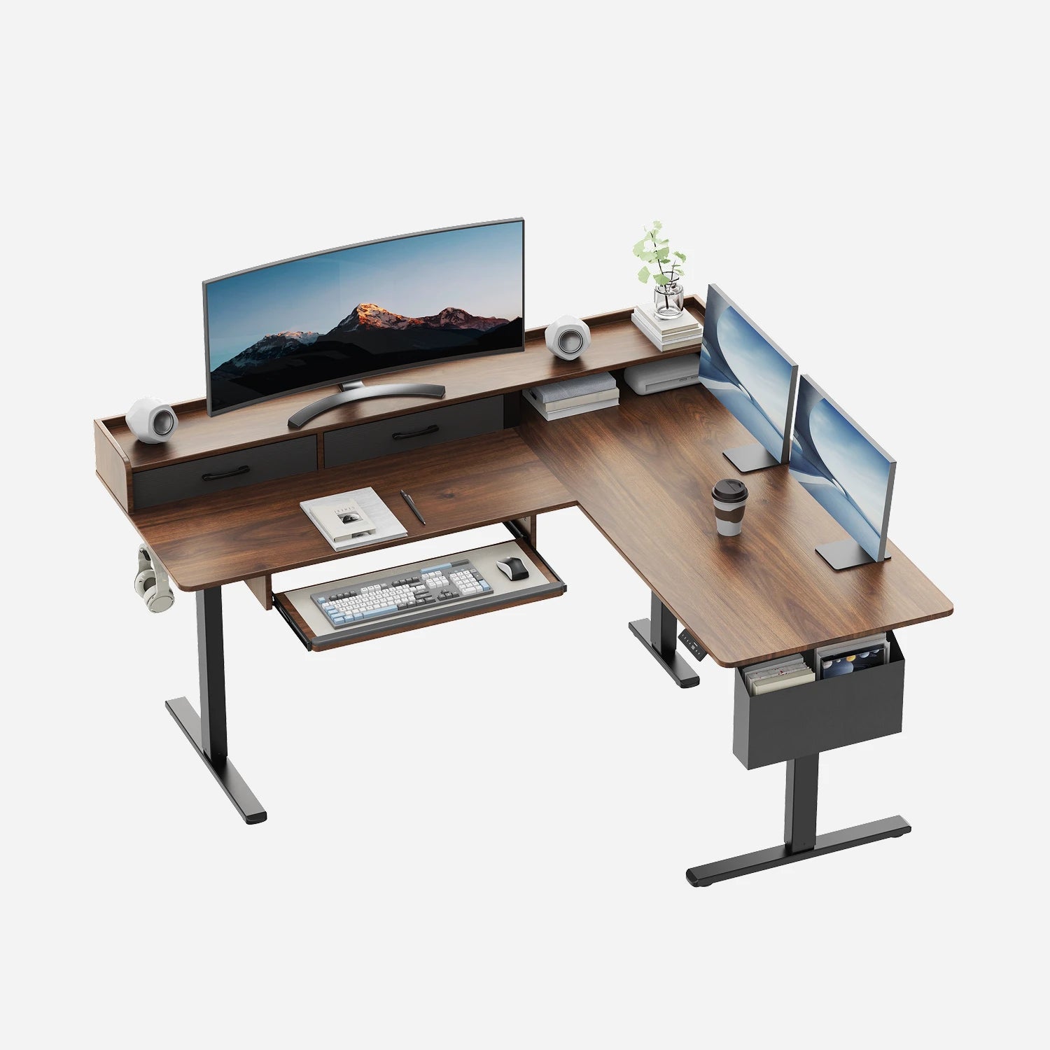L-Shape With Keyboard Tray Standing Desk