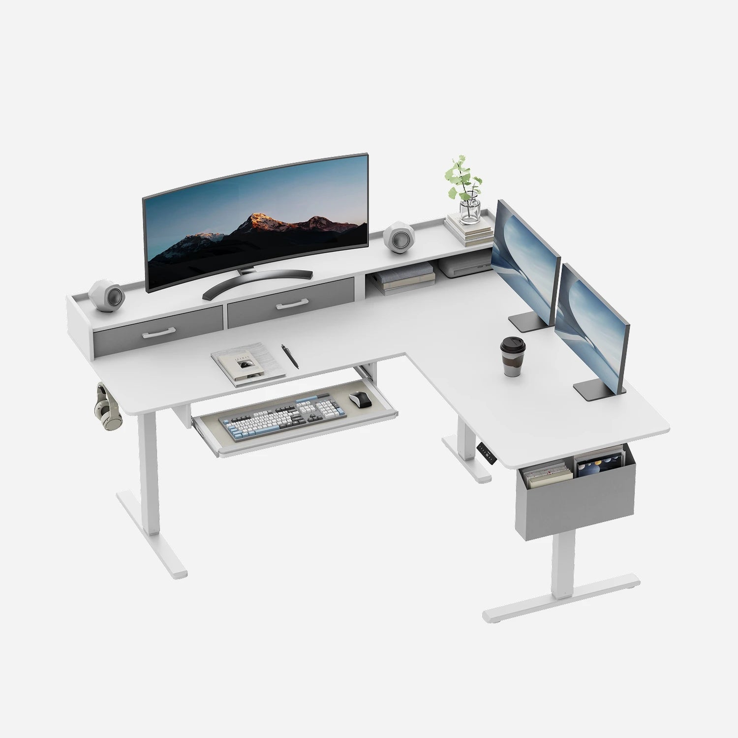 L-Shape With Keyboard Tray Standing Desk