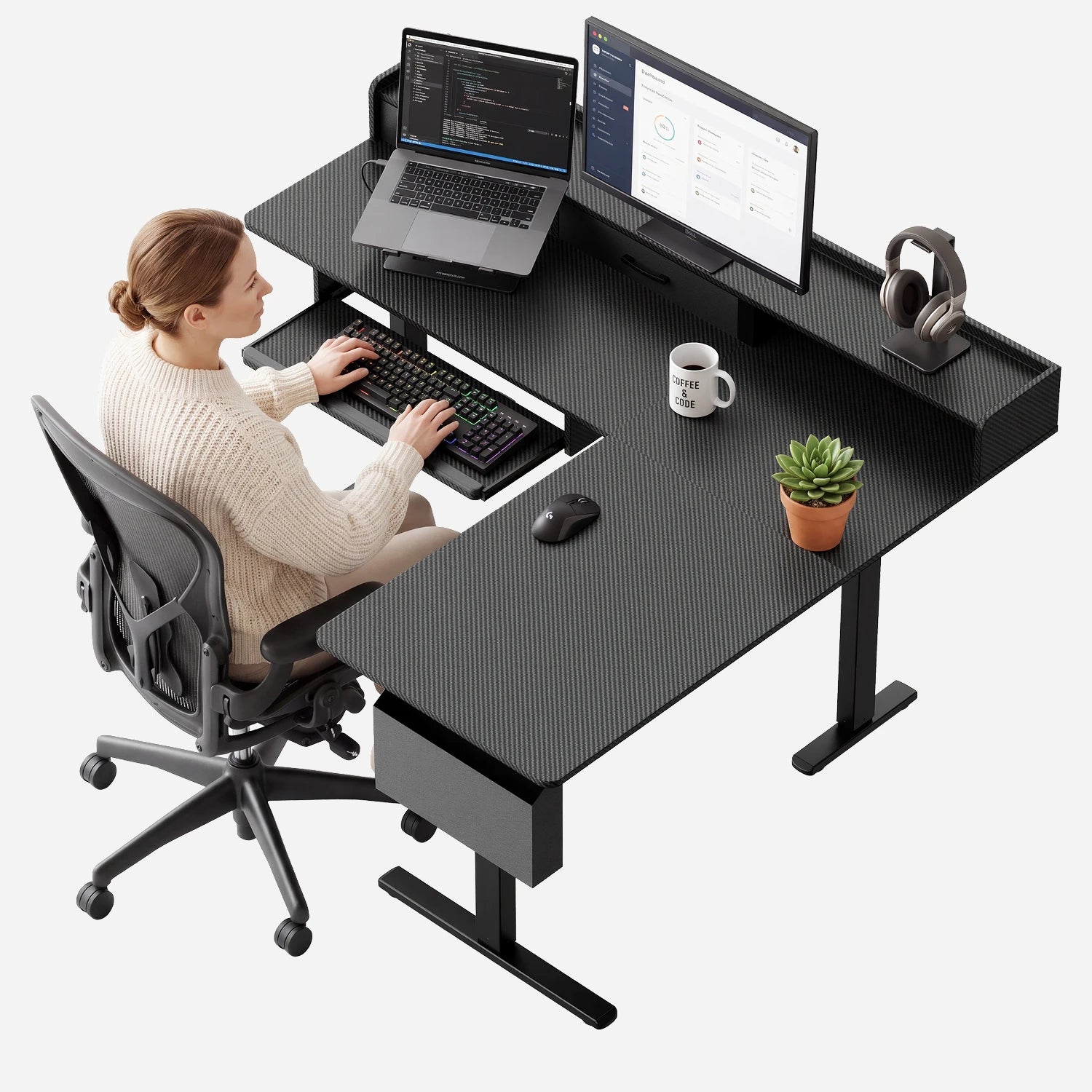L-Shape With Keyboard Tray Standing Desk