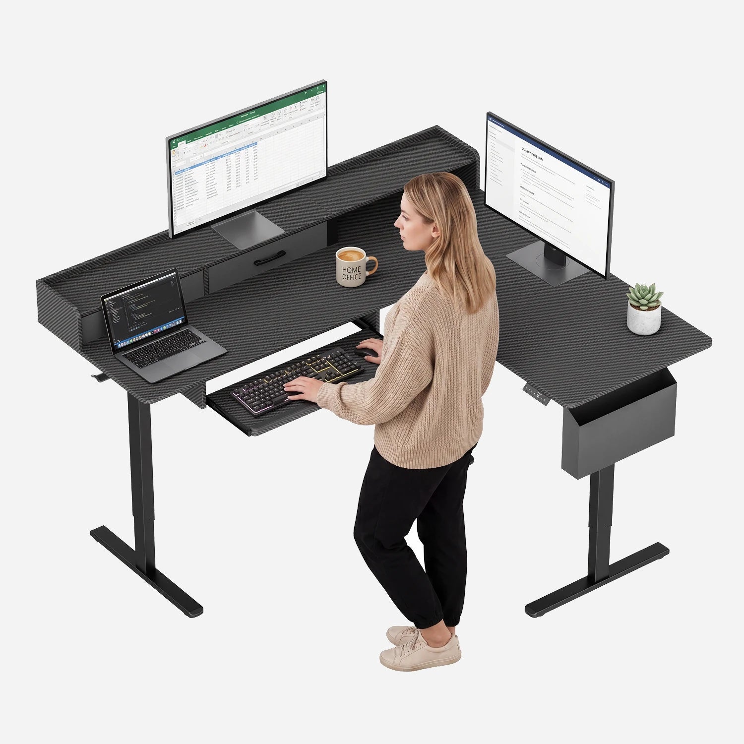 L-Shape With Keyboard Tray Standing Desk