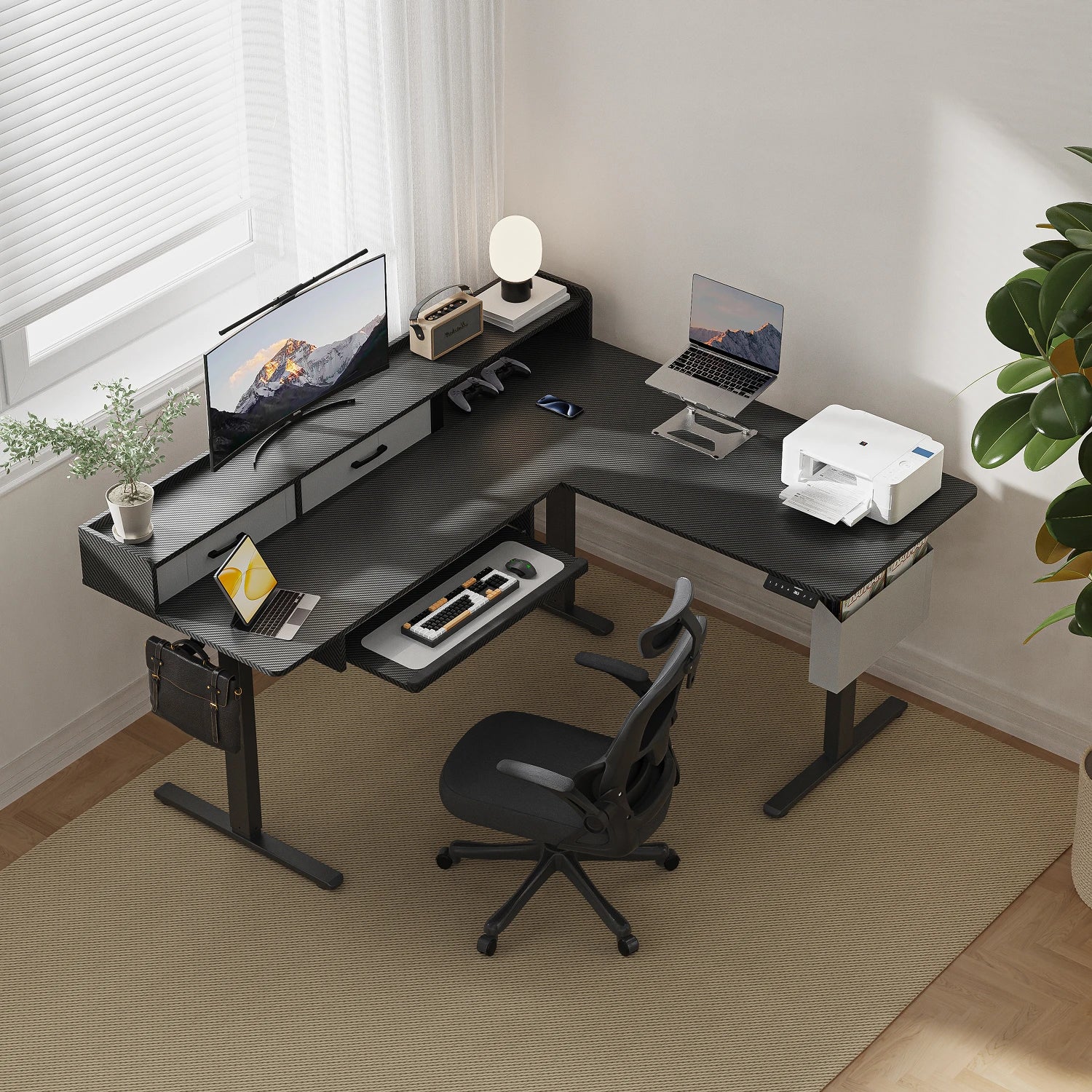 L-Shape With Keyboard Tray Standing Desk