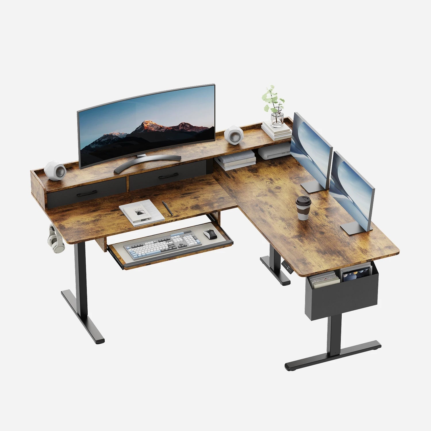 L-Shape With Keyboard Tray Standing Desk