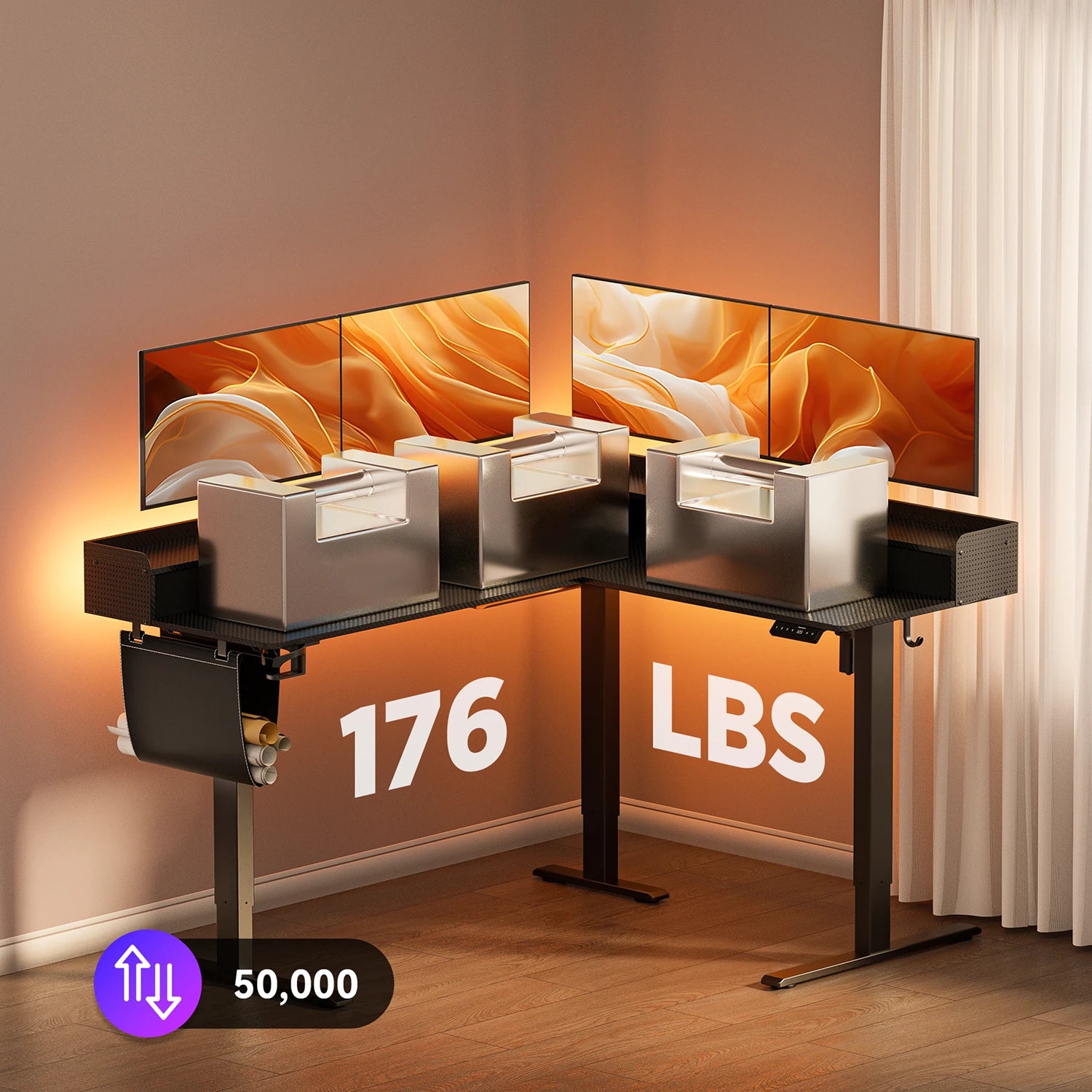 L-Shape With Drawer Standing Desk