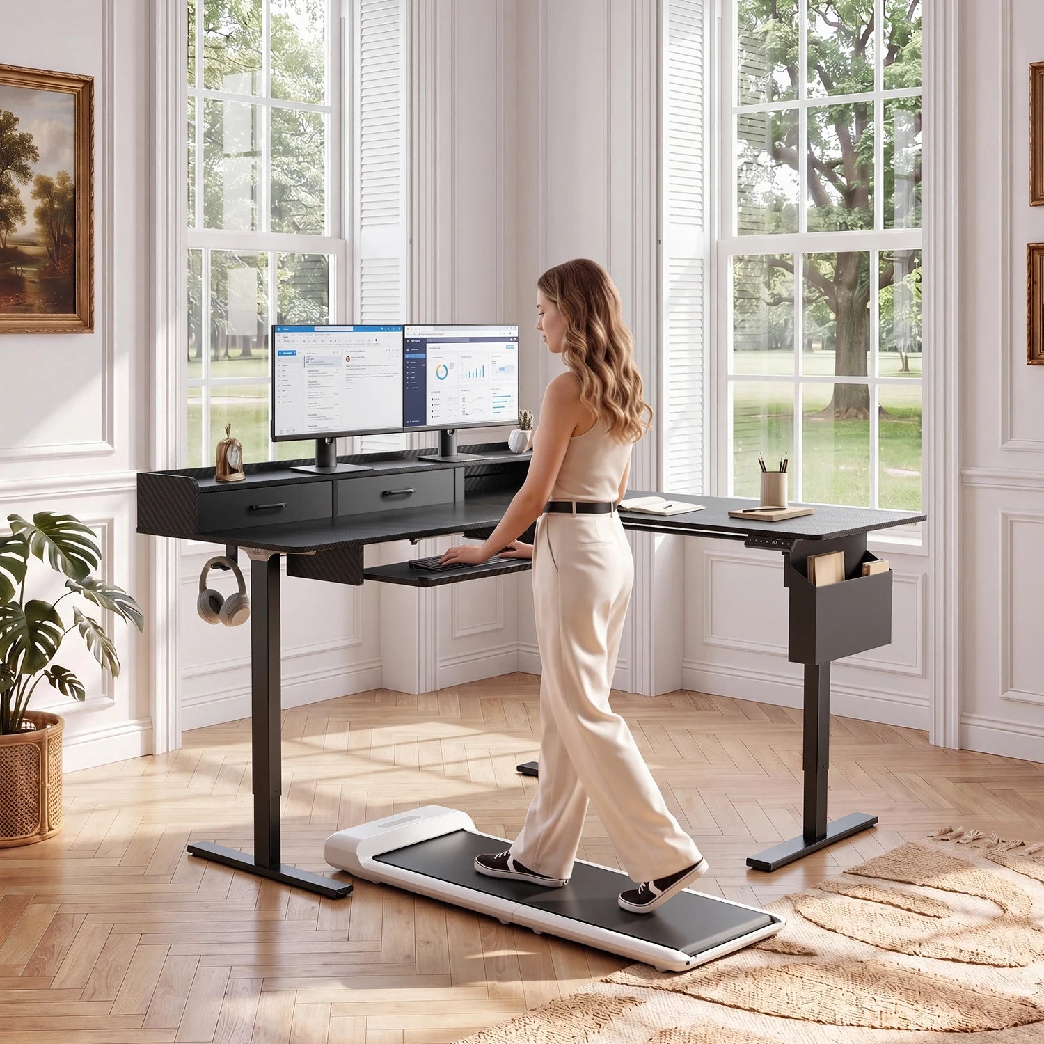 L-Shape With Keyboard Tray Standing Desk