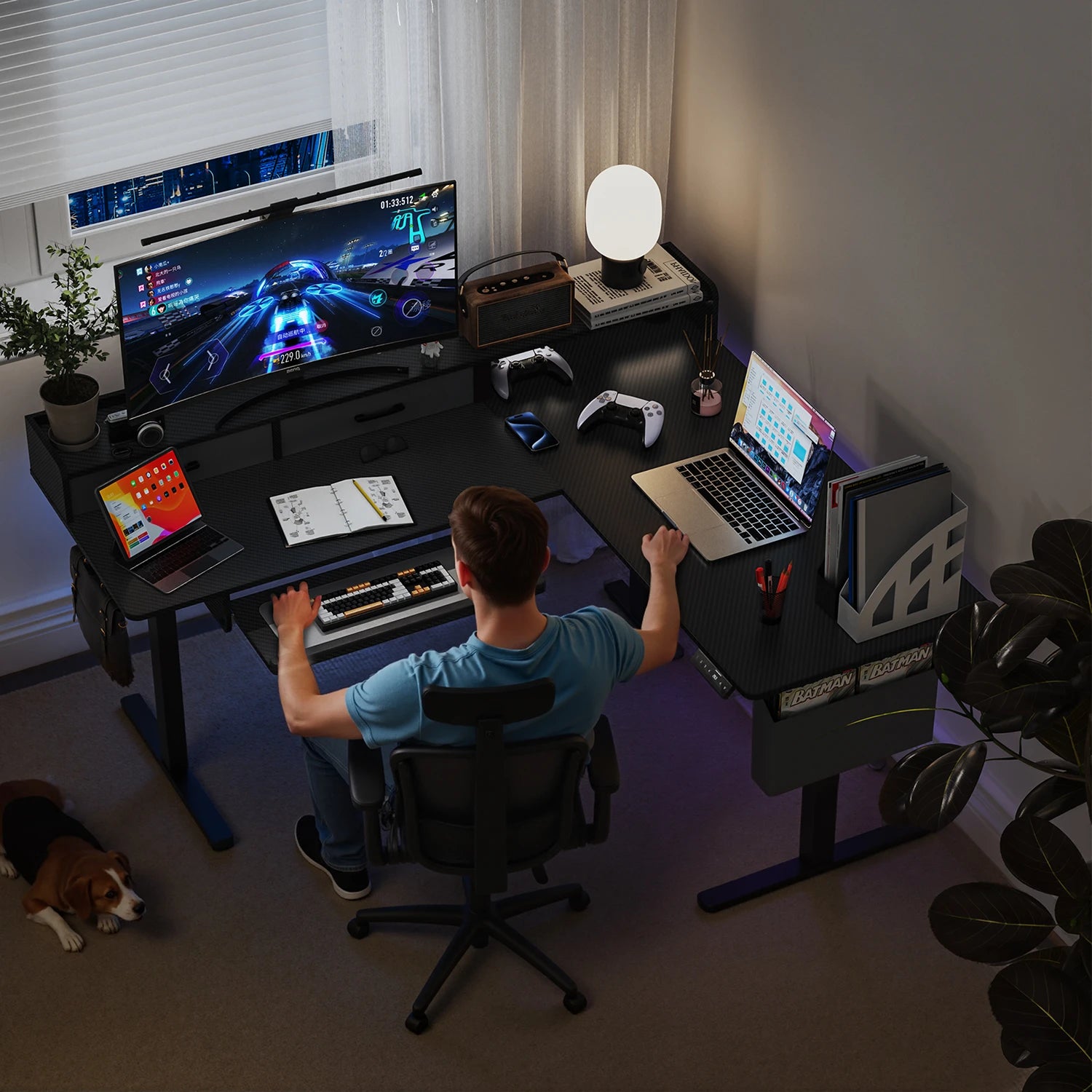 L-Shape With Keyboard Tray Standing Desk