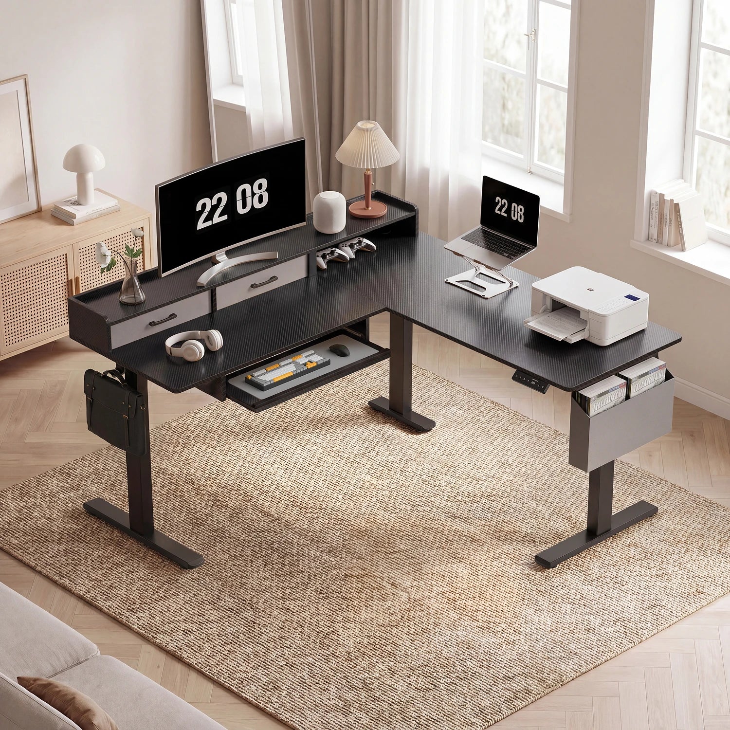 L-Shape With Keyboard Tray Standing Desk