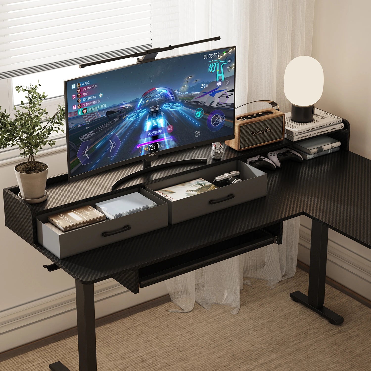 L-Shape With Keyboard Tray Standing Desk