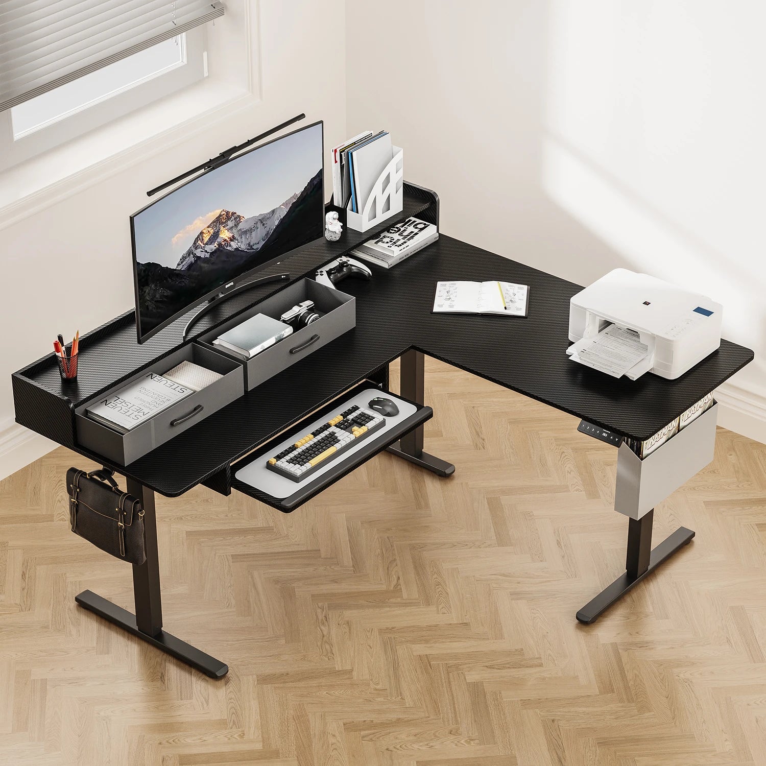 L-Shape With Keyboard Tray Standing Desk