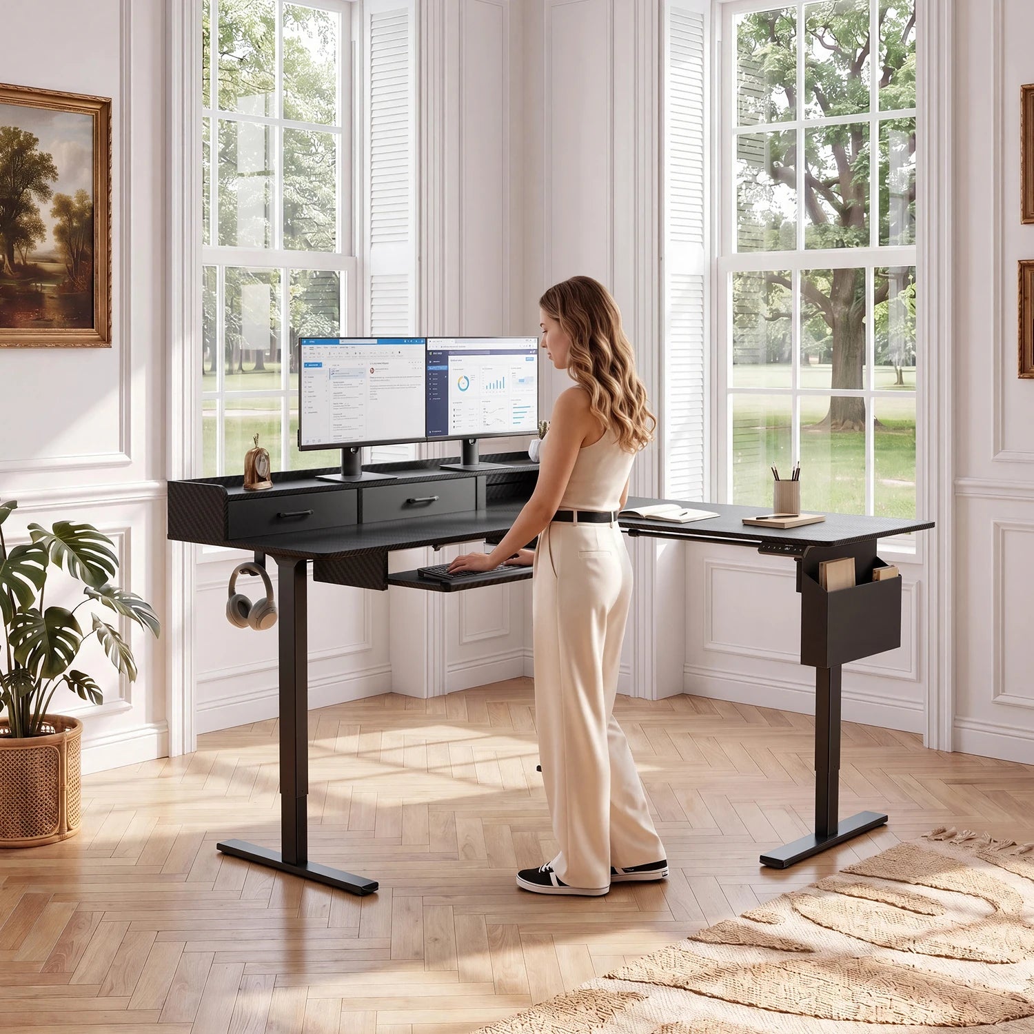 L-Shape With Keyboard Tray Standing Desk