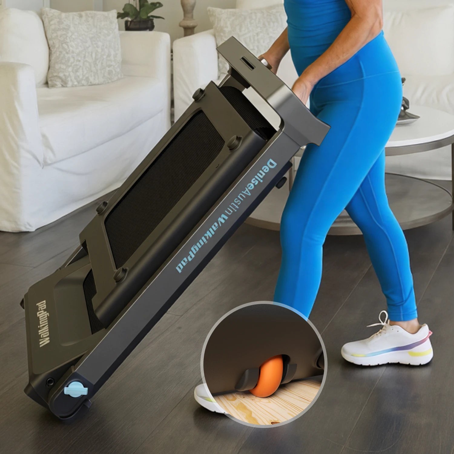 WalkingPad Denise Austin treadmill with transport wheels for easy movement