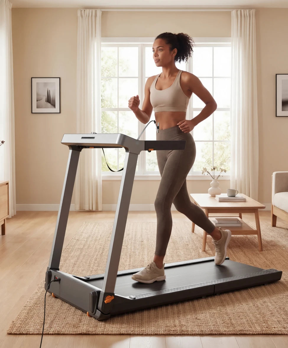 WalkingPad Denise Austin treadmill used in living room for daily cardio exercise