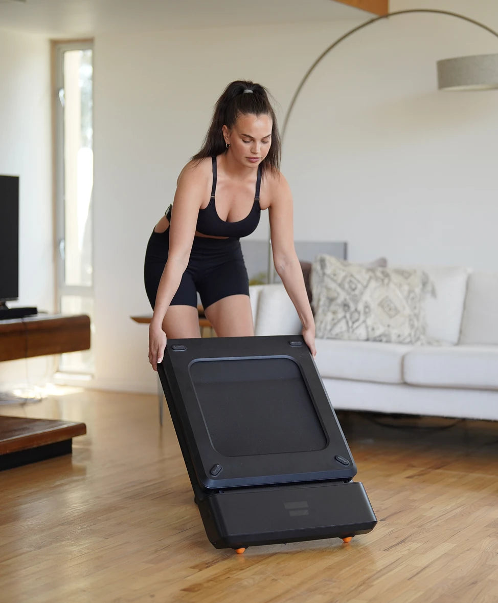 WalkingPad A1 Pro treadmill folded upright for easy storage and portability