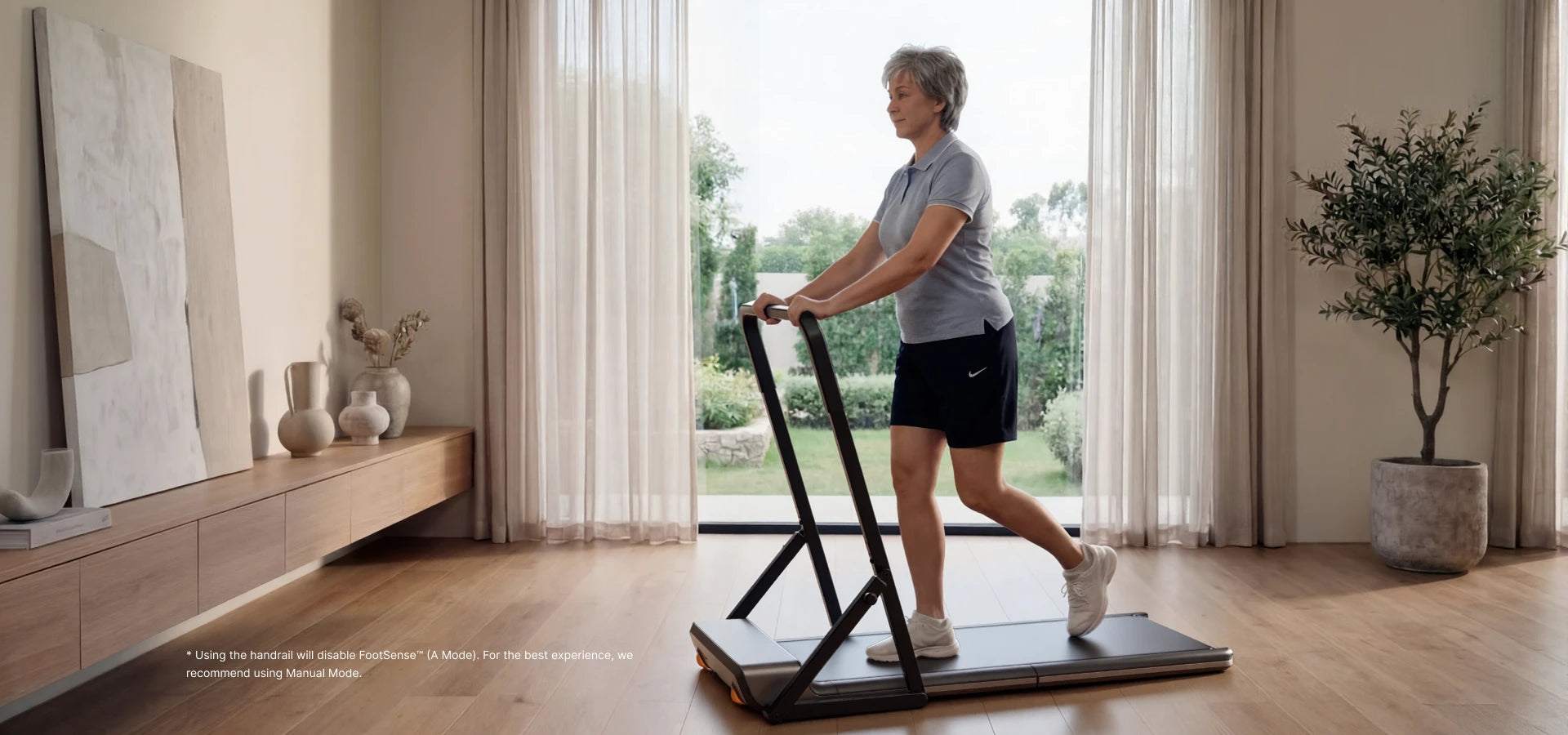 walkingpad treadmill with handrail walking support balance stability home use