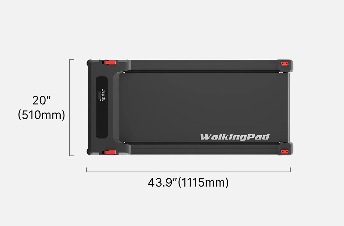 Massage Step WalkingPad treadmill top view dimensions showing walking area size