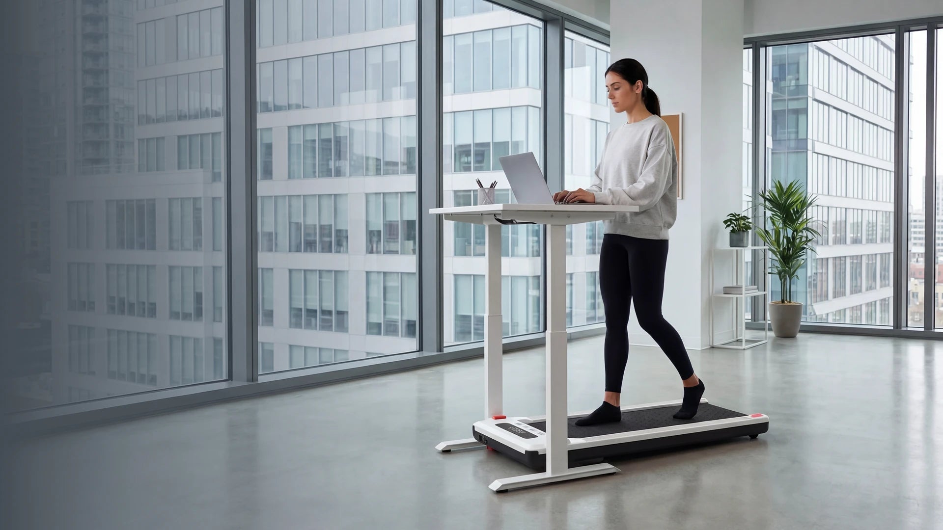 Massage Step WalkingPad treadmill with incline used under standing desk for walking while working