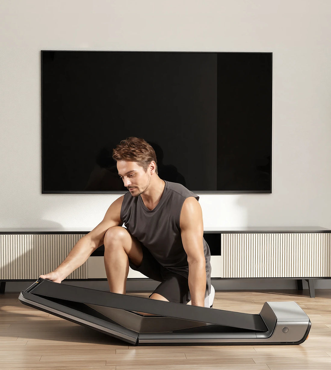 WalkingPad P1 treadmill unfolding quickly for instant home workout