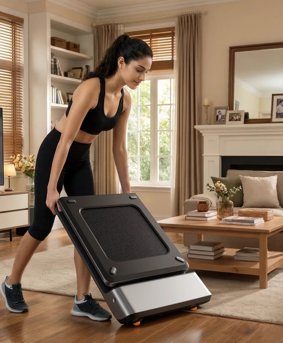 WalkingPad P1 treadmill folded and moved easily with built in wheels