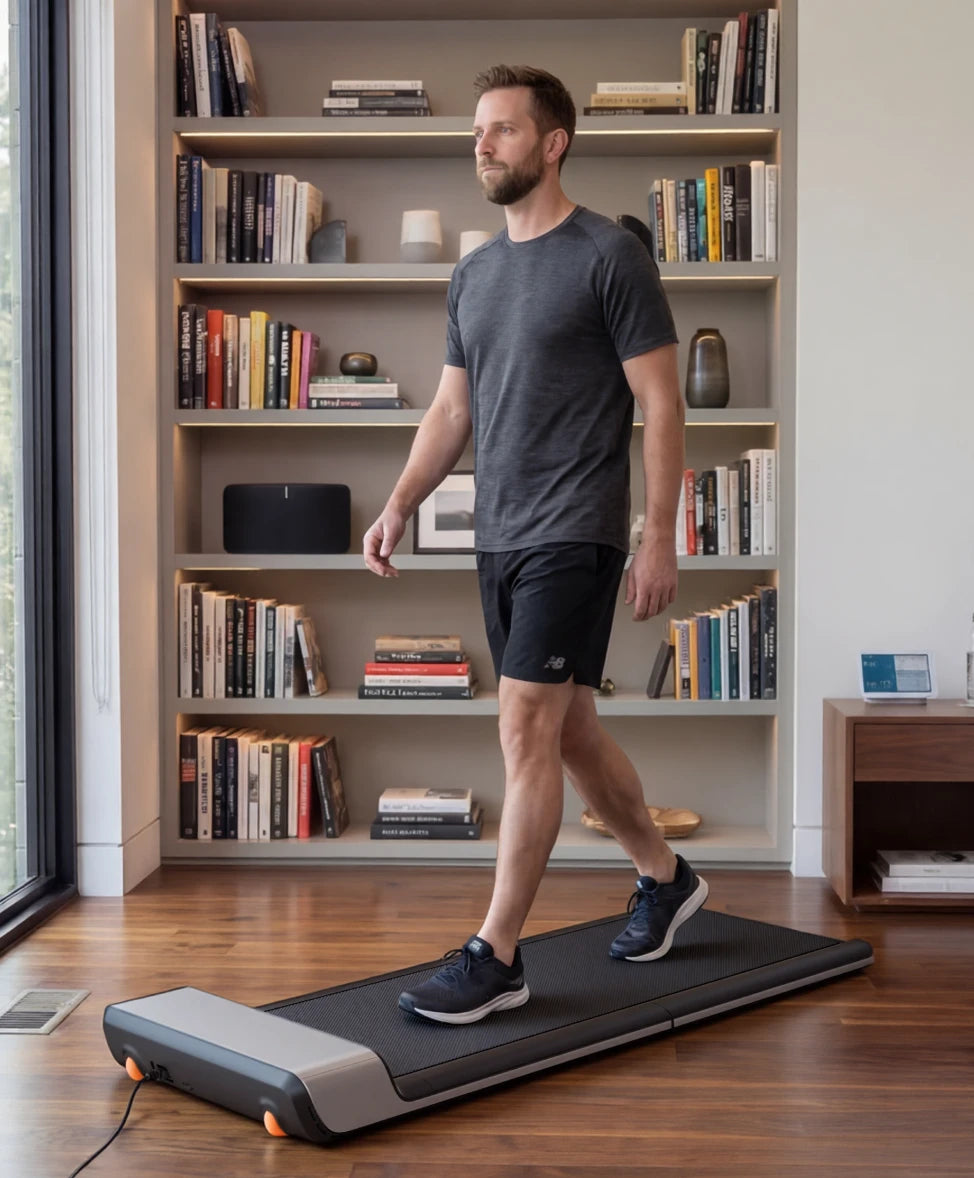 WalkingPad P1 treadmill used in living room for everyday walking routine