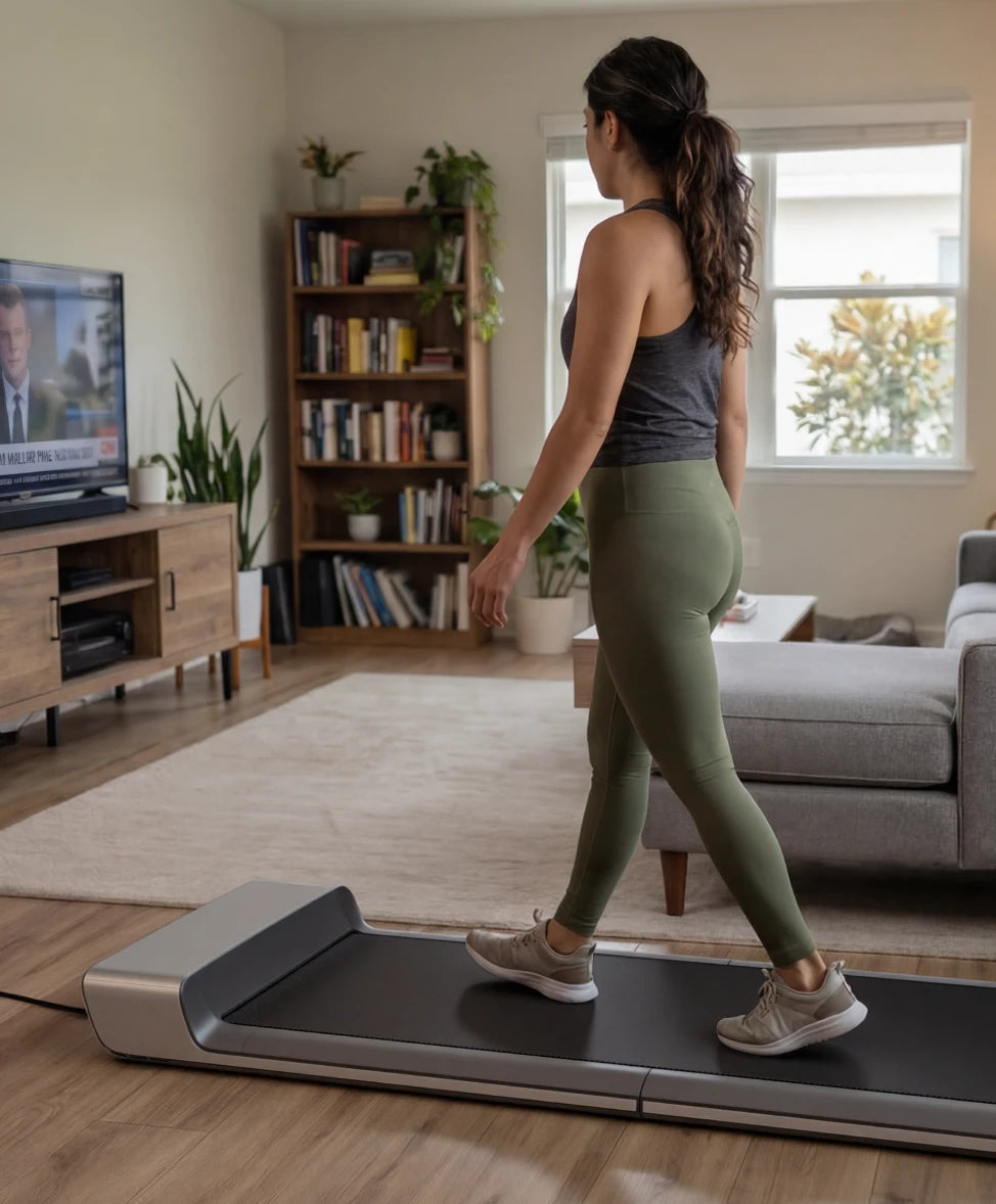 WalkingPad P1 treadmill used for walking while watching Tv