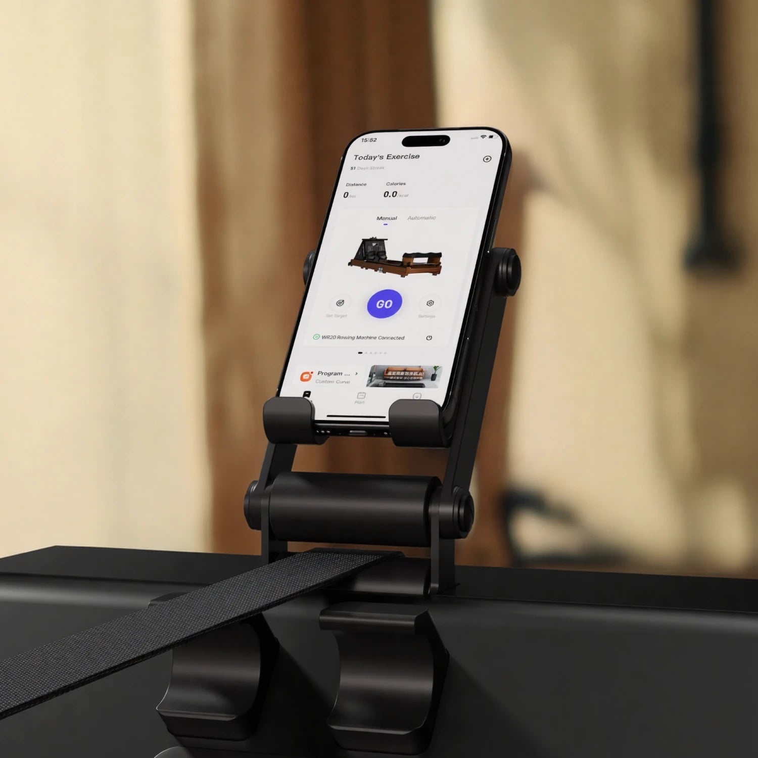 WalkingPad WR20 rowing machine device holder for phone or tablet workouts