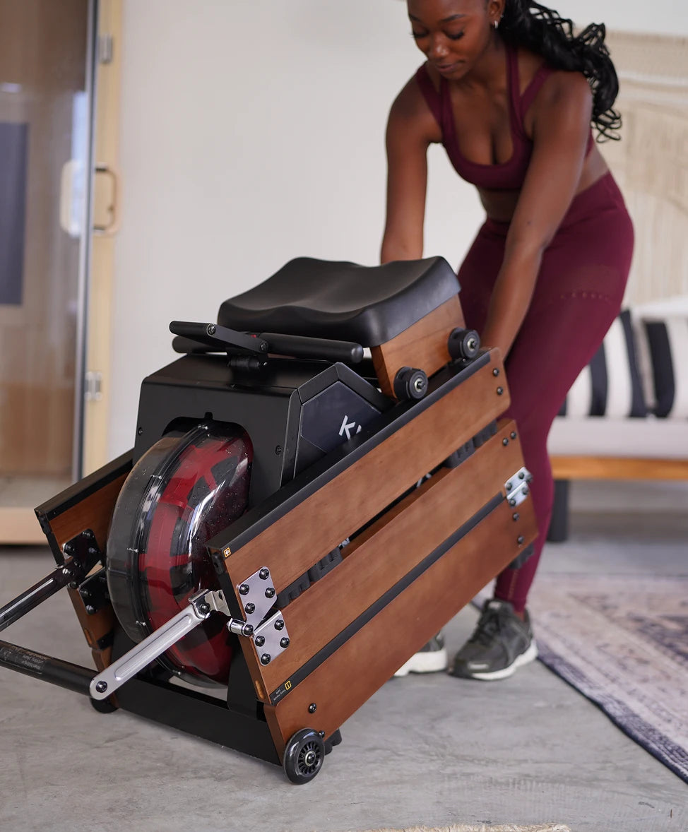 WalkingPad WR20 rower folded and moved easily with built-in transport wheels