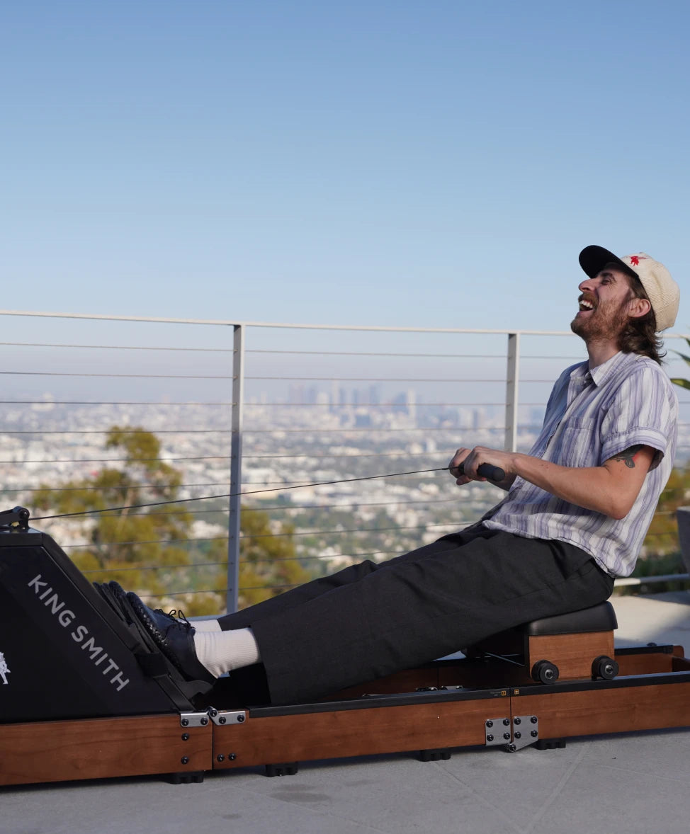 WalkingPad WR20 rowing machine outdoor rowing workout with scenic view