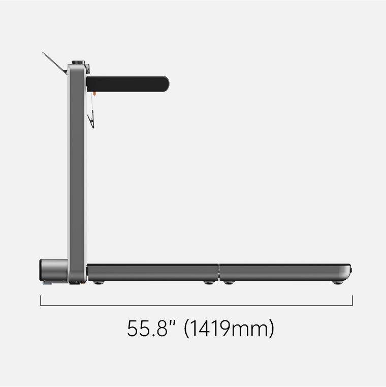 WalkingPad X214 foldable treadmill size dimensions with front, side, and folded views