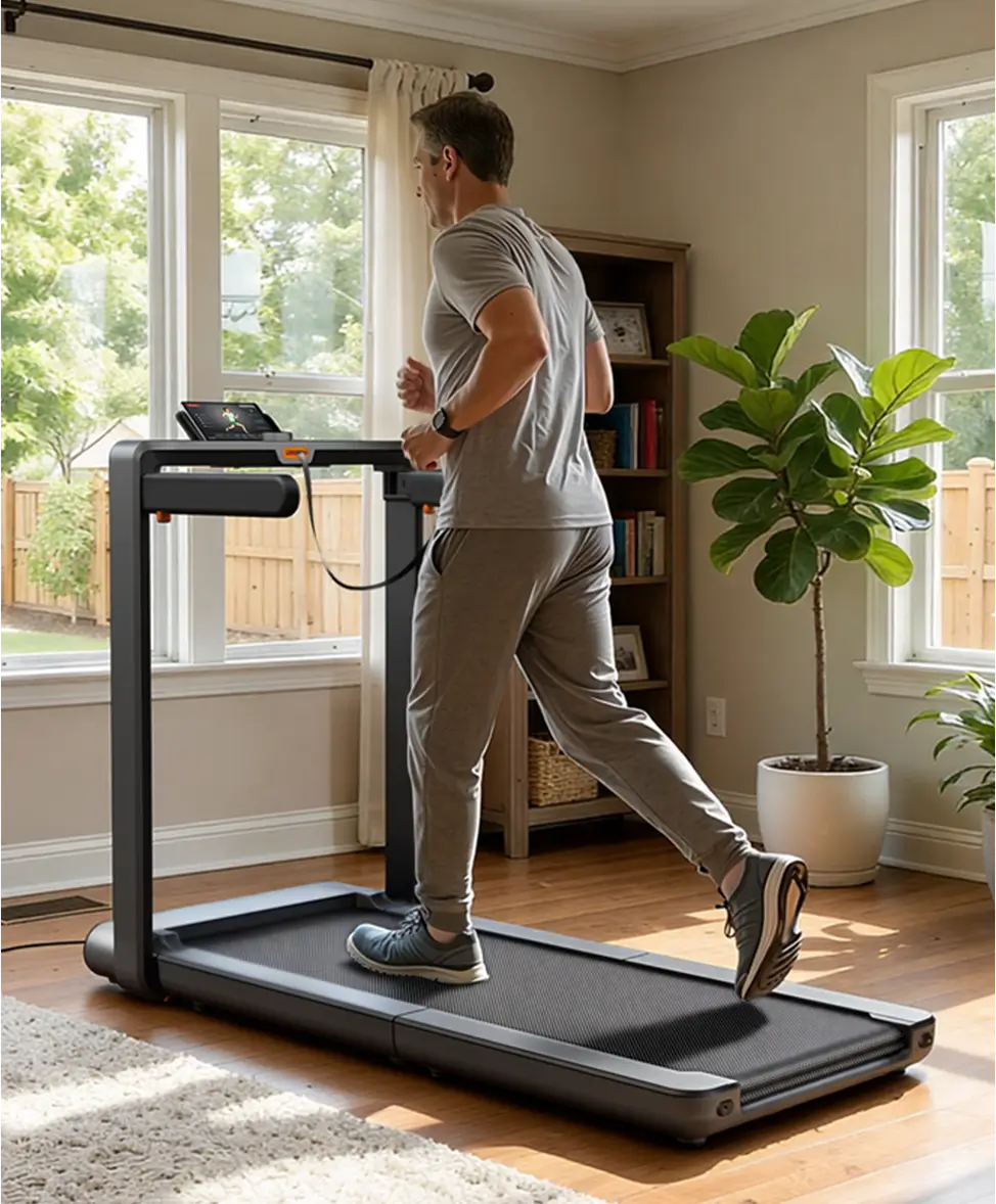 WalkingPad X214 foldable treadmill stored upright to save space