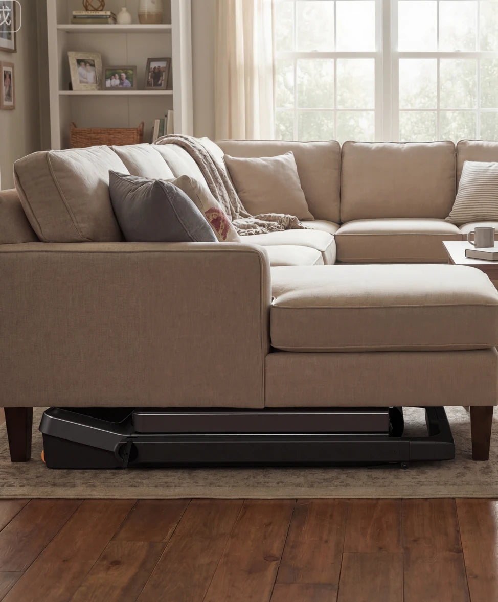 WalkingPad Z3 Hybrid treadmill compact design stored under couch in living room