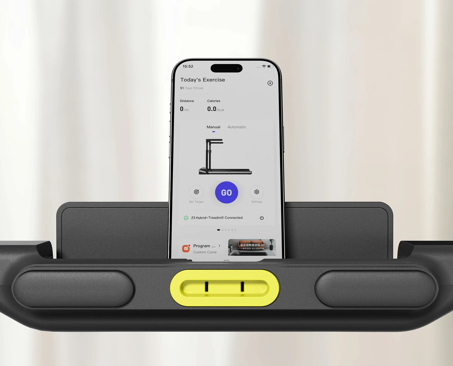 WalkingPad Z3 Hybrid Plus treadmill phone holder with storage for keeping essentials within reach during workouts