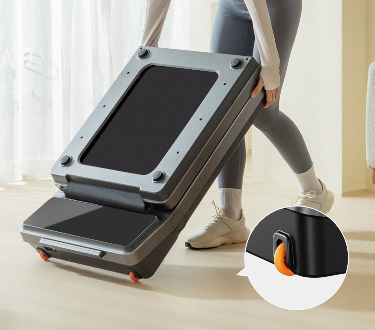 WalkingPad Z3 walking pad with transport wheels for easy storage and movement