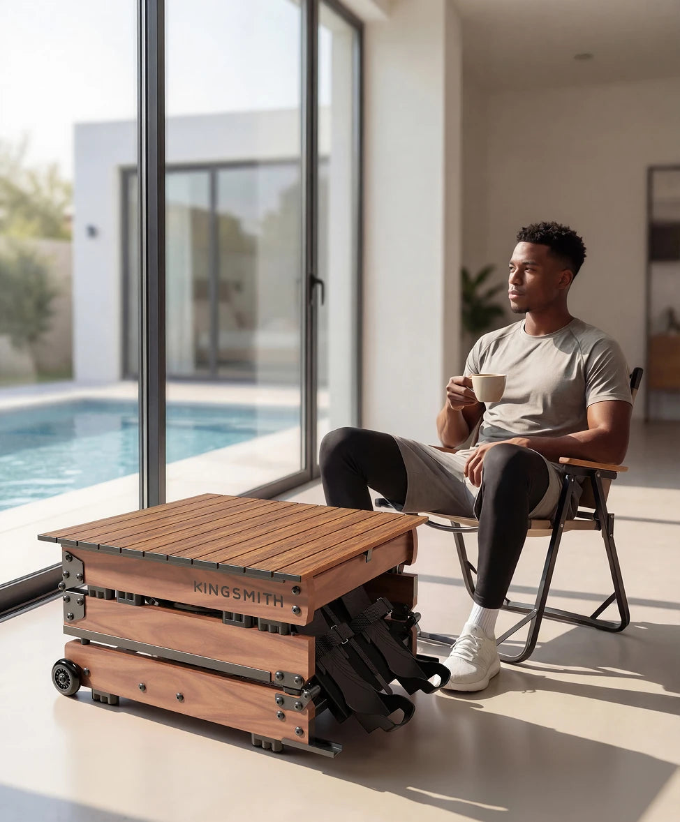rower converted into side table living room furniture setup